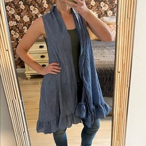 Blue Boho Ruffled Sleeveless Cardigan